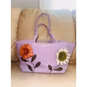 Paolo Masi Made in Italy Lavender Leather Floral Tote Bag NWOT